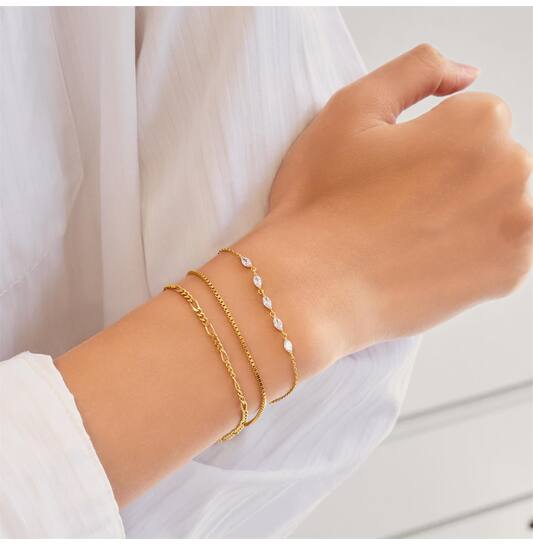  Luna Gaze - Link bracelets - Silver / 14kt GP - Zirconia - 18,5cm